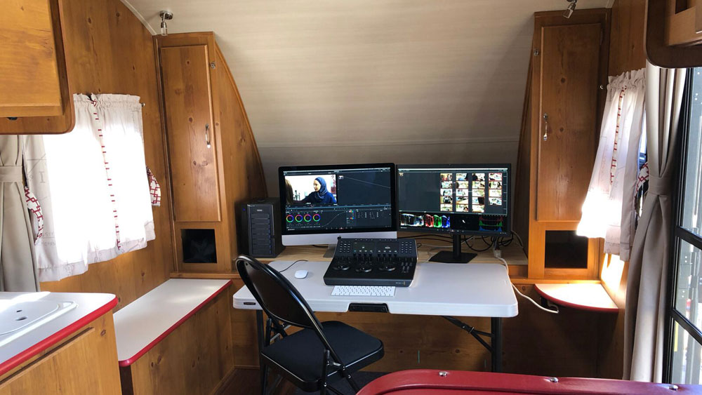 Customized post-production facility in a trailer.